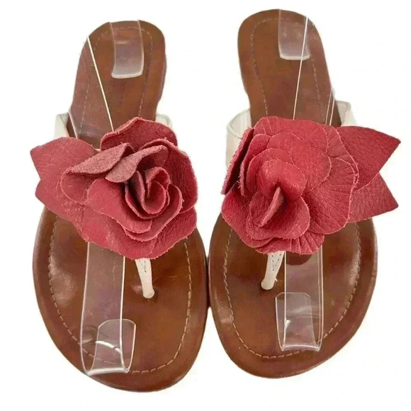 Colin Stuart sandals size 6.5 red white leather floral thong flip flops Y2K - Picture 1 of 13